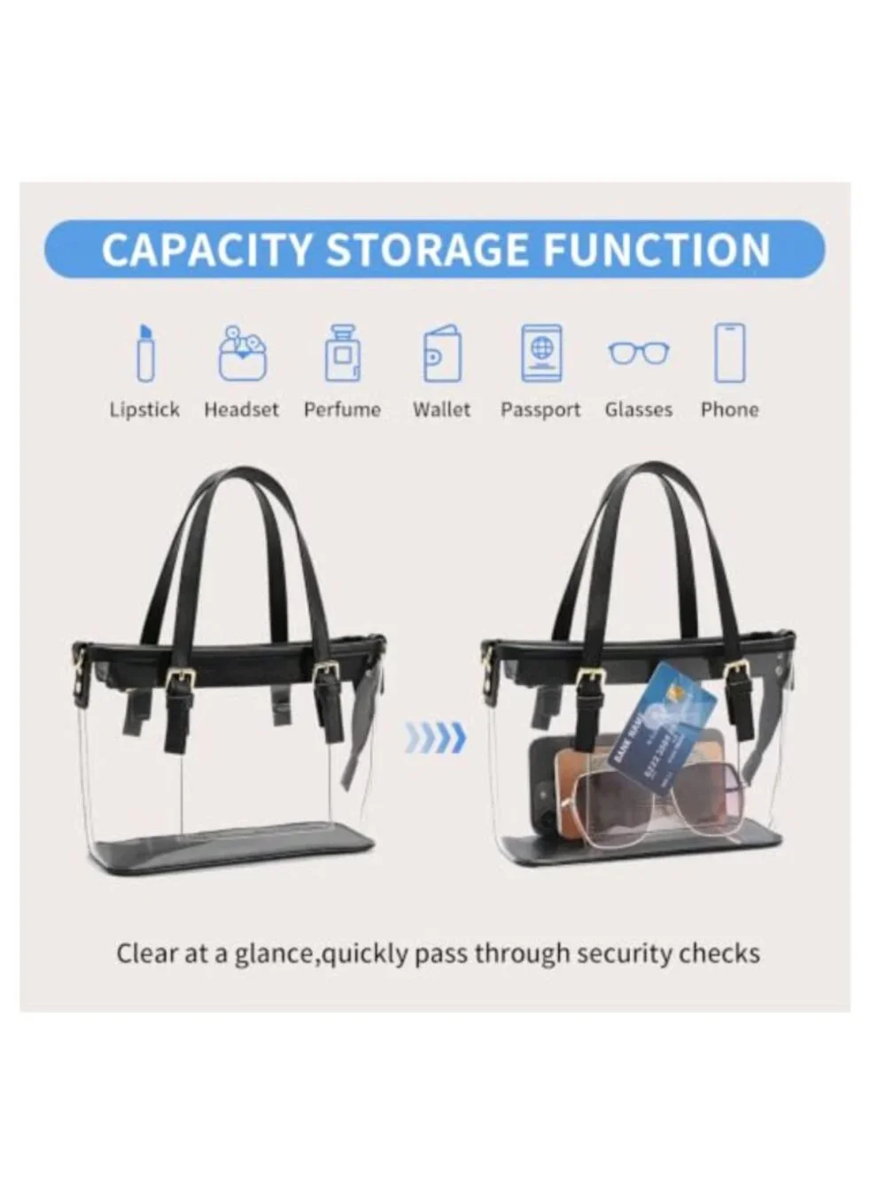 Stadium Approved Clear Crossbody Purse with Detachable Strap
